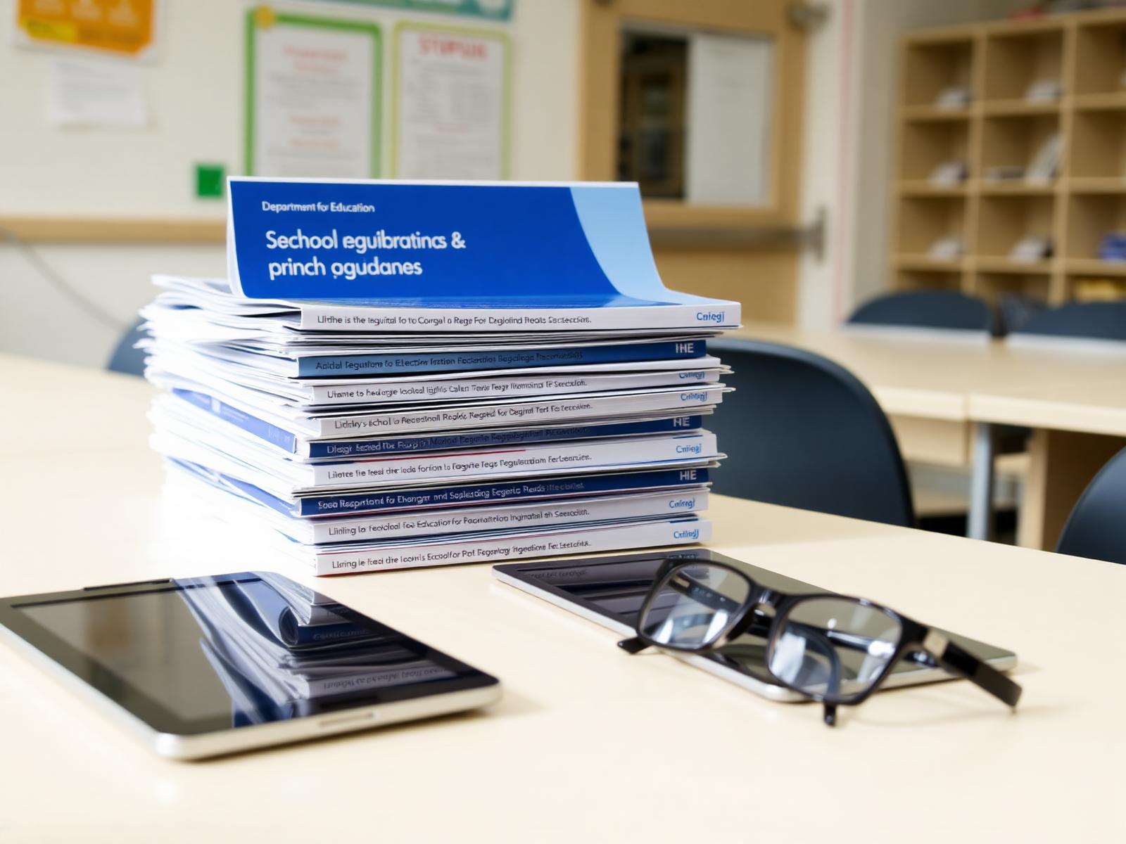Stack of UK building regulations and ventilation guidance reference documents on a desk
